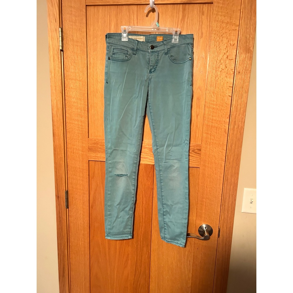 Anthropologie Pilcro and the Letterpress Skinny Jeans Teal Distressed Size 26